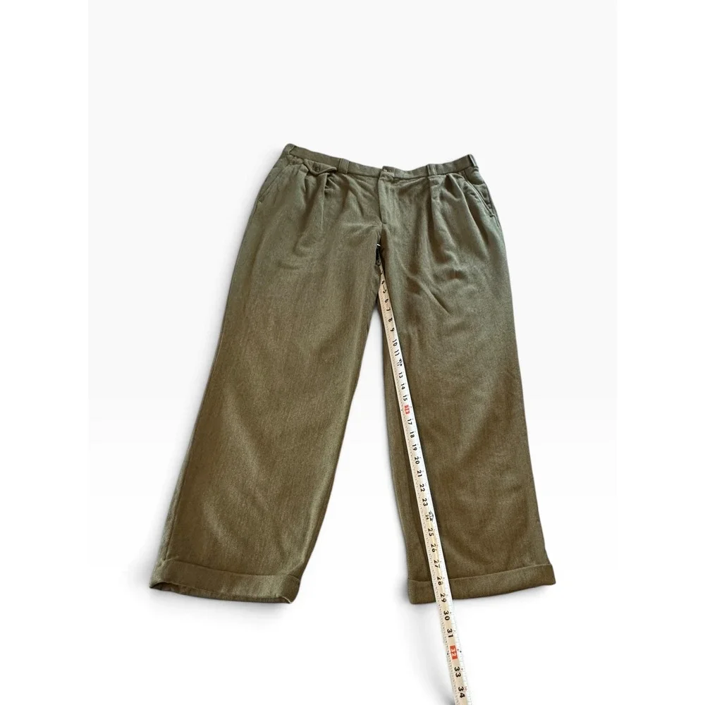 Orvis Pleated Wool Trousers Mens 40 x 29 Olive Green Made in USA Cuffed EUC